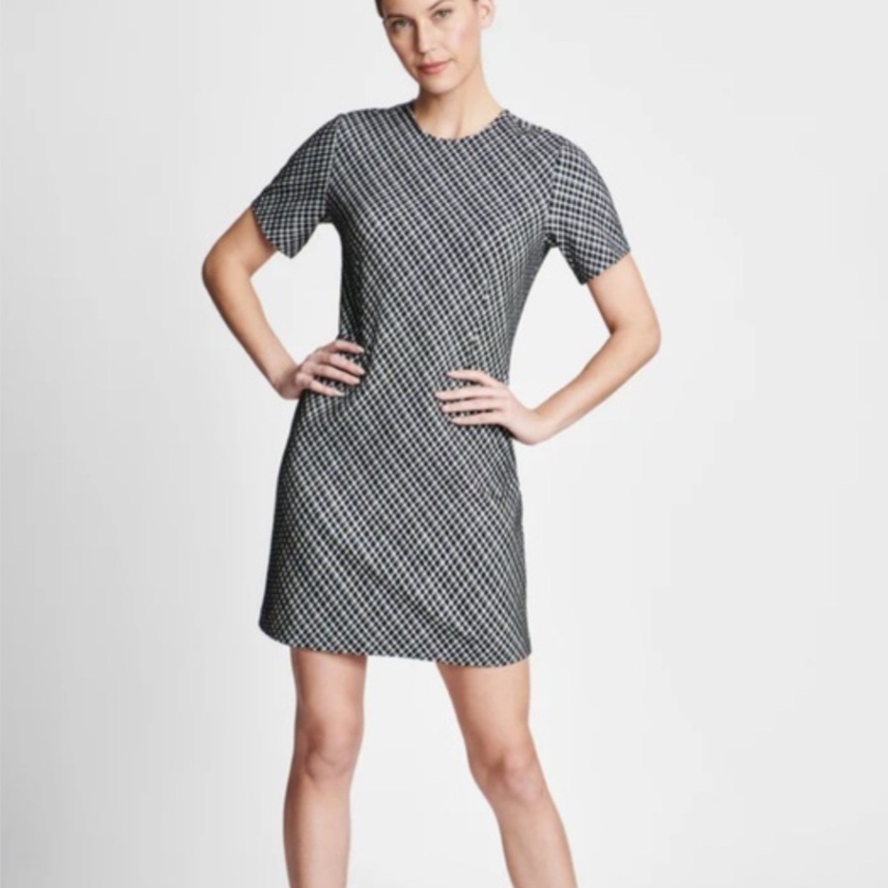 Spanx Ponte Jacquard Mini Dress Stretch Fabric Business Checkered Office Date